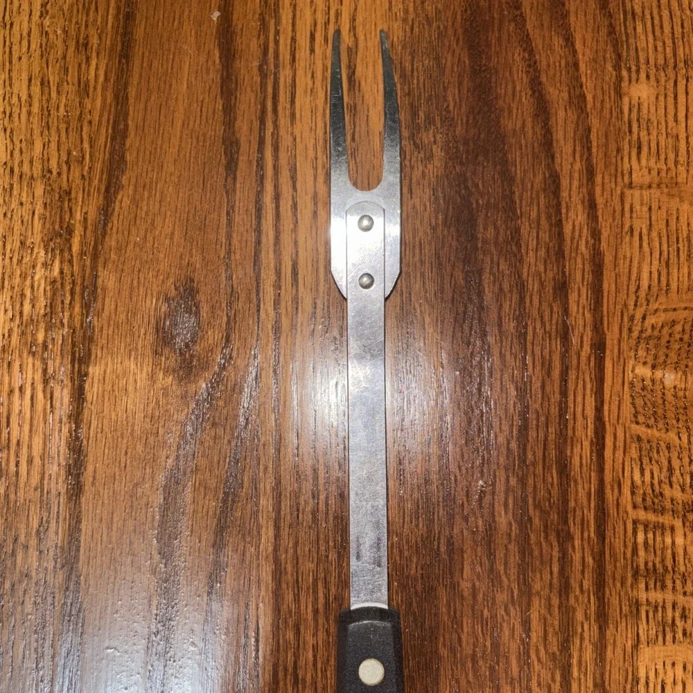 Vtg Ekco Forge Meat Fork Carving Serving 11.5 Black Riveted Handle Stainless USA